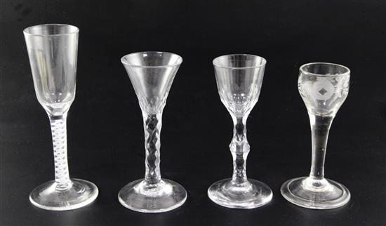 Four 18th century wine glasses, 13cm - 17.5cm